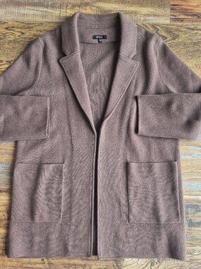 Quince 100% Organic Cotton Knit Blazer Open-Front Pocket Heather Brown